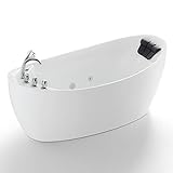 Whirlpool Bathtub 67 in. Acrylic Freestanding Bath Tub Hydromassage Gracefully Oval Shaped 7 Water Jets Soaking SPA, Single-Ended Massage Bathtubs with Pillow , White