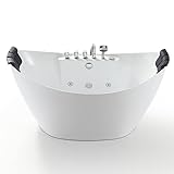 Empava 59-Inch Freestanding Whirlpool Bathtub with Hydromassage Adjustable Water Jets Luxury Acrylic Massage SPA Soaking Bath Tub Double Ended , White