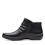 Clarks Women's Cora Rouched Ankle Boot, Black Leather, 8