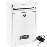 DEAYOU Locking Mailbox Wall Mounted, Drop Box with Key Lock, Weatherproof Secure Mail Box, Galvanized Steel Cover Metal Dropbox with Slot for Envelope, Letter, Outside, Home, Office Business, White