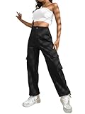 LOLOCCI Womens Cargo Pants Black Baggy Work Cargo Casual Pants Women with Pockets
