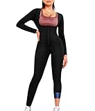 Junlan Sauna Suit for Women Full Body Compression Suit Sweat Jumpsuit Waist Trainer for Working Out(Black,Large)