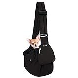 SlowTon Pet Sling Carrier, Comfortable Hard Bottom Support Dog Papoose Sling Adjustable Padded Shoulder Strap Hand Free Puppy Cat Carry Bag with Drawstring Opening Zipper Pocket Safety Belt (S, B)