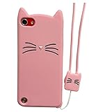 Case Town Compatible with iPod Touch 7 Case, iPod Touch 5,6 Case, Cute 3D Pink Meow Party Cat Kitty Kids Girls Lady Cases Soft Case with Strap Skin for Apple iPod Touch 5,6th and iPod Touch 7