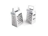 Tredoni 2 Mini Graters - Stainless Steel 4 Sided Garlic/Nutmeg Grater & Slicer 2.7x1.4', Ginger/Chocolate Grater, Multicolor Plastic Handle
