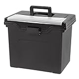 IRIS USA Portable Letter Size File Box with Built-In Organizer Lid and Handle for Hanging Folders, Large, Black