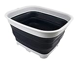 SAMMART 15L (3.9 Gallon) Collapsible Dishpan with Draining Plug - Foldable Washing Basin - Portable Dish Washing Tub - Space Saving Kitchen Storage Tray (Grey/Slate Grey)