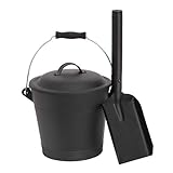 Aboniris Mini Ash Bucket with Shovel and Lid, 1.32 Gallon, 5 Litre, Black