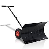 Snow Shovel with Wheels, Snow Pusher, Cushioned Adjustable Angle Handle Snow Clean Removal Tool for Driveway or Pavement, 29' Blade, 10' Wheels, Black