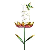 MUMTOP Rain Gauge Outdoor - 37.4 Inch Metal Hummingbird Flower Stake with Wind Spinner, Decorations for Lawn, Yard and Garden