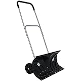 CASL Brands Heavy-Duty Rolling Snow Pusher with 6-Inch Polypropylene Wheels and Adjustable Aluminum Handle - 26-Inch Blade