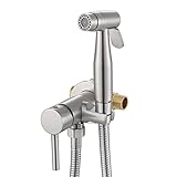 Handheld Bidet Sprayer for Toilet Warm Water, WiPPhs Stainless Steel Brushed Nickel Bidet Hand Held Sprayer with Brass Hot and Cold Mixing Valve, WI9138BN