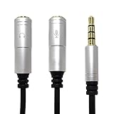 Headset Adapter Y Splitter Extension Cable 3.5mm Stereo Male to 2 Port 3.5mm Female with Separate Mic and Audio Headphone Mutual Convertors for Gaming Headset,PS4, Xbox One,Notebook (Silver)