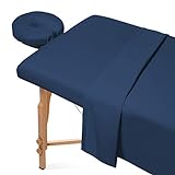 Saloniture 3-Piece Microfiber Massage Table Sheet Set - Premium Facial Bed Cover - Includes Flat and Fitted Sheets with Face Cradle Cover - Navy Blue