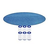 Bestway 14 Ft Round Above Ground Solar Heat Pool Cover (Pool Not Included) and 6 Pack of 4.2 x 8 In Type III/A Pool Filter Pump Cartridge Replacements