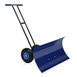 TOPGRIL 30 Inch Snow Pusher, 2024 Upgraded Metal Snow Shovel, Snow Removal Instrument, with Wheels, for Driveway Adjustable Wheeled, Doorway, and Sidewalks (Blue)