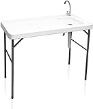 Camp Solutions Portable Folding Camping Sink Table with Faucet and Fish Cleaning Table with Sink and Faucet, Heavy Duty Fillet Table with Hose Hook Up, for Dock Beach Patio Picnic