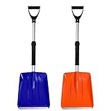 Kids Snow Shovel with D-Grip Handle, Durable Aluminum Blade, Toddler Snow Shovel for Car Trunk, Emergencies, Driveways, and Car Snow Removal. (Age 3+, 2 Packs) (Blue+Orange)
