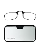 ThinOptics Universal Case and Readers Rectangular Reading Glasses, Silver Black Metal Pod with Black Frames, 1.5 Strength