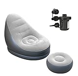 VUIAIUEIA Inflatable Lounge Chair with Ottoman Blow Up Chaise Lounge Air Chair Lazy Sofa Set (Grey)