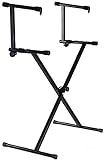 MIYAKO 2 Tier Double X Keyboard Stand with Adjustable Height - Portable Two-Tier Stand with Locking Straps and High Strength Steel for Durability - Ideal for Keyboards and Consoles (D-11)