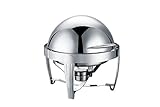 ChefQ 6Qt Deluxe High End Stainless Steel Chafer with Roll Top, Round Chafing Dish Set With Food/Water Pan and Fuel Holders, Mirror Finished Buffet Food warmer For catered events + Apron
