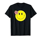 Hibiscus Flower 70s Yellow Smile Face Shirt Cute Happy Face T-Shirt