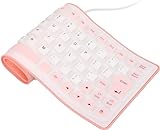 Atzuofan USB Wired Silicone Keyboard, Portable Keyboard for Laptop, PC, Notebook and Travel, Flexible Foldable and Rollup Keyboard, Waterproof, Dustproof and Lightweight (Pink)