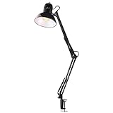 Globe Electric 12641 32' Swing-Arm Clamp-On Lamp, Black Finish, LED Bulb Included, Home Office Accessories, Desk Lamps for Home Office, Home Décor, Desk Lamp, Nightstand, Room Décor, Reading Lamp