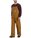 Carhartt Men's Loose Fit Firm Duck Insulated Bib Overall, Brown, Large/Short