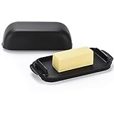 AONCO Butter Dish with Lid, Butter Container Holds for Countertop, Unbreakable Butter Keeper for Home Kitchen Decor, Perfect for East/West Coast Butter, BPA-free, Microwave/Dishwasher Safe (Black)