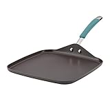 Rachael Ray Cucina Hard Anodized Nonstick Griddle Pan/Flat Grill, 11 Inch, Gray with Agave Blue Handle