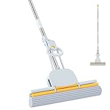 PVA Sponge Mops for Floor Cleaning Squeeze with 60' Long Handle, Self Wringing Mop with 15' Head for Kitchen Bathroom Tiles, Sponge Mops for Floor Cleaning with Wringer DUDTO