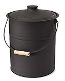 Plow & Hearth 3 Gallon Black Large Ash Bucket with Lid and Wood Handle | 28 Gauge Galvanized Iron Metal | Double Bottom | Tool for Fireplaces Fire Pits Wood Burning Stoves | Hearth Accessories