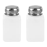 AUEAR, Push Down Empty Dispenser Pump, Empty Container for Methanol, Square Plastic Empty Press Bottles for Lip Eye Makeup Liquid (White, 2-Pack, 200 ml)