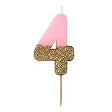 Talking Tables Pink Number 4 Candle with Gold Glitter Premium Quality Cake Topper Decoration for Kids, Adults, 40th Birthday Party, Anniversary, Milestone Age, Height 8cm, 3', PINK4