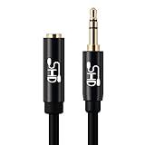 SHD Aux Extension Cable, 3.5mm Stereo Audio Cord Male to Female Type Gold Plated Step Down Design Metal Shell with High Purity OFC Conductor Black-15Feet