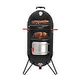 CUE WAY K1 VERSASMOKE DUOTOWER, Vertical Charcoal Smoker Combo with Fish Hooks, 14-inch, Black(include cover)