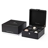 Vlando 6 Slot Leather Watch Box Collector, Wooden Travel Display Case Organizer Jewelry Organizer Case for Watches, Ties, Bracelets, Necklaces, Brooches for Women Men Father Husband(Black)
