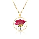 Rose Pressed Flower Necklace,Personalized Gold Handmade Necklace,June Birth Flower Necklace for Women,Unique Resin Flower Necklace,Valentine's Day Gift,Perfect Gifts For Birthday,Party, Christmas-18’’