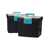 Storex Portable File Box, with Lockable XL Supply Storage Lid and Carry Handle, Black/Teal, 10.9 x 11 x 13.25 Inches, 2-Pack (61414B02C)