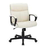 Sweetcrispy Executive Office Chair with Padded Armrests Adjustable Height, 360-Degree Swivel, Lumbar Support, PU Leather, Cream
