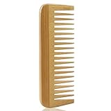 MRD Bamboo Wide Tooth Comb, Detangling Anti-Static Brush Natural Curly Wavy Dry Hair For Womens and Mens Hand Polished (1PCS)