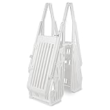 Vinyl Works Adjustable 24 Inch Double Step Entry Ladder for Above Ground Swimming Pools with Secure Gate Closure and 2 Deck Mount Flanges, White