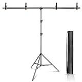 Hemmotop T Shape Backdrop Stand Portable 5ft Wide 6.5ft Tall for Green Screen Black Backdrop, Adjustable Photo Background Stand with 4 Clip Clamps and Carry Bag for Video Studio Parties