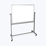 Luxor 48'W x 36'H Rolling Reversible Dry Erase Double-Sided Magnetic Whiteboard with Aluminum Frame and Marker Tray - Perfect for School, Classroom, Conference and Presentation