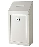 Metal Donation Box & Collection Box Office Suggestion Box Secure Box With Top Coin Slot and Lock Included with 2 Keys - Easy Wall Mounting or Counter Top Use (Off White)
