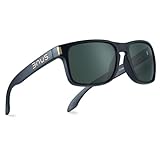BNUS corning natural glass lenses Polarized sunglasses for men (B7066 Matte Black/Polarized Green G15, Glass Lens)