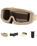 Airsoft Goggles Anti Fog Tactical Safety Goggles Military Glasses With 3 Lenses for Paintball Shooting Hunting,Tan