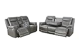 AYCP 2PCs Electric Power Recliner Sofa Set Living Room Furniture, Air Leather Upholstery, USB 2.0 Charging Ports, LED Light Strips, Fold-Down Table and Cupholders (Dark Grey, Sofa&Loveseat)